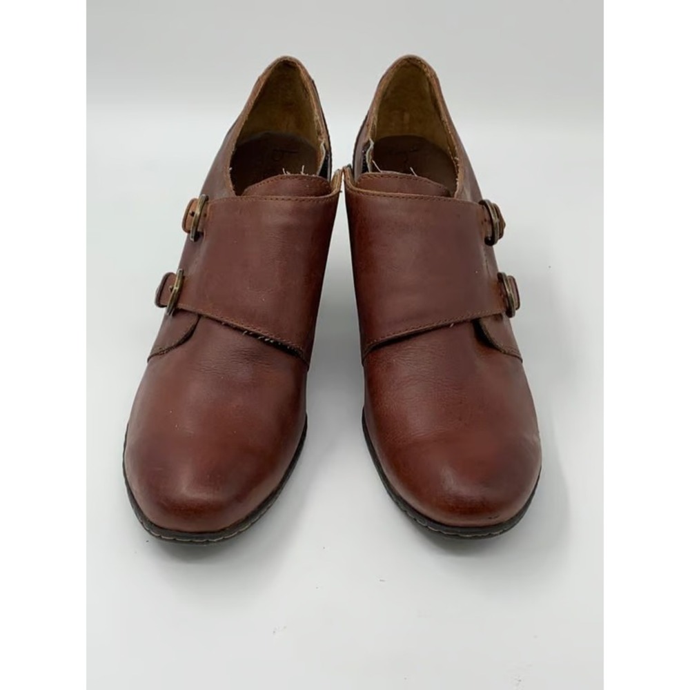 BORN DOUBLE MONK STRAP COGNAC LEATHER ANKLE‎ BOOTIE 3" HEELS WOMEN'S US 9 HOT |